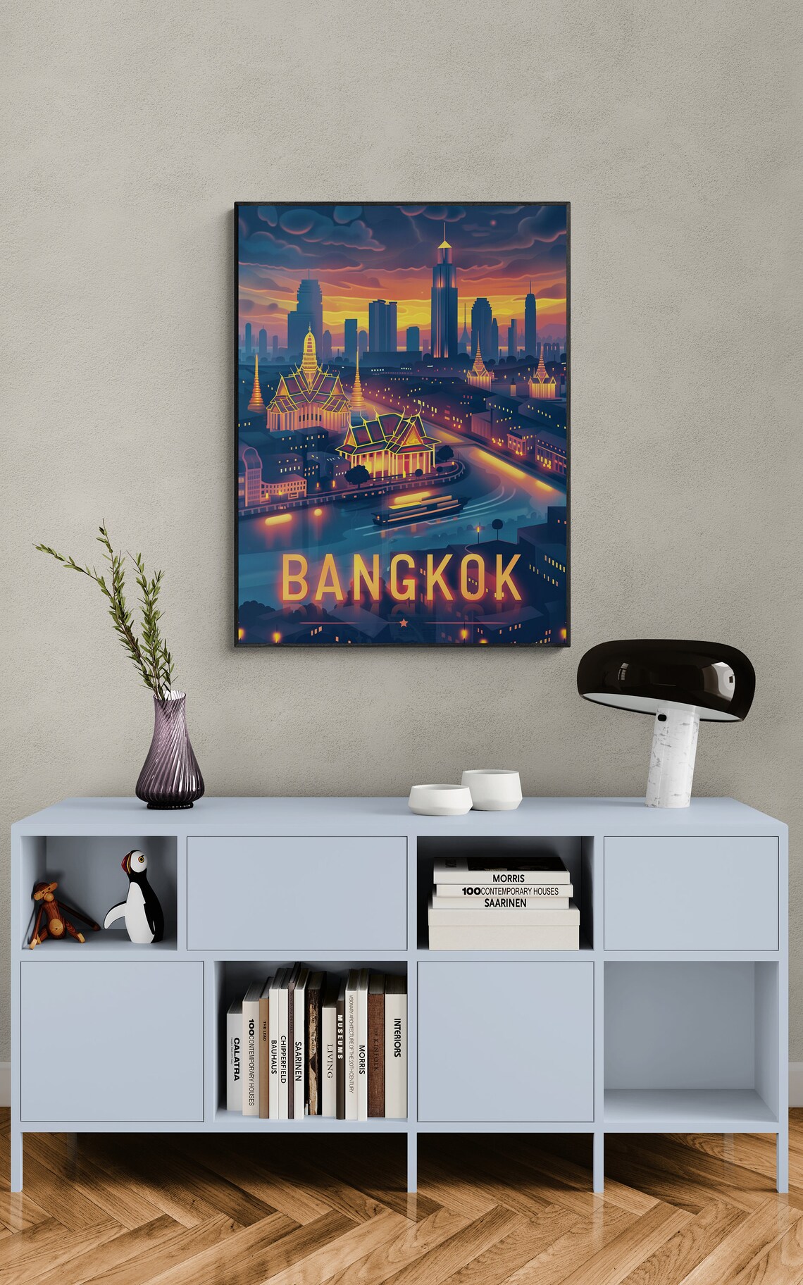 Bangkok Temples Night River Skyline Thai Golden City Glow Poster - Image 3