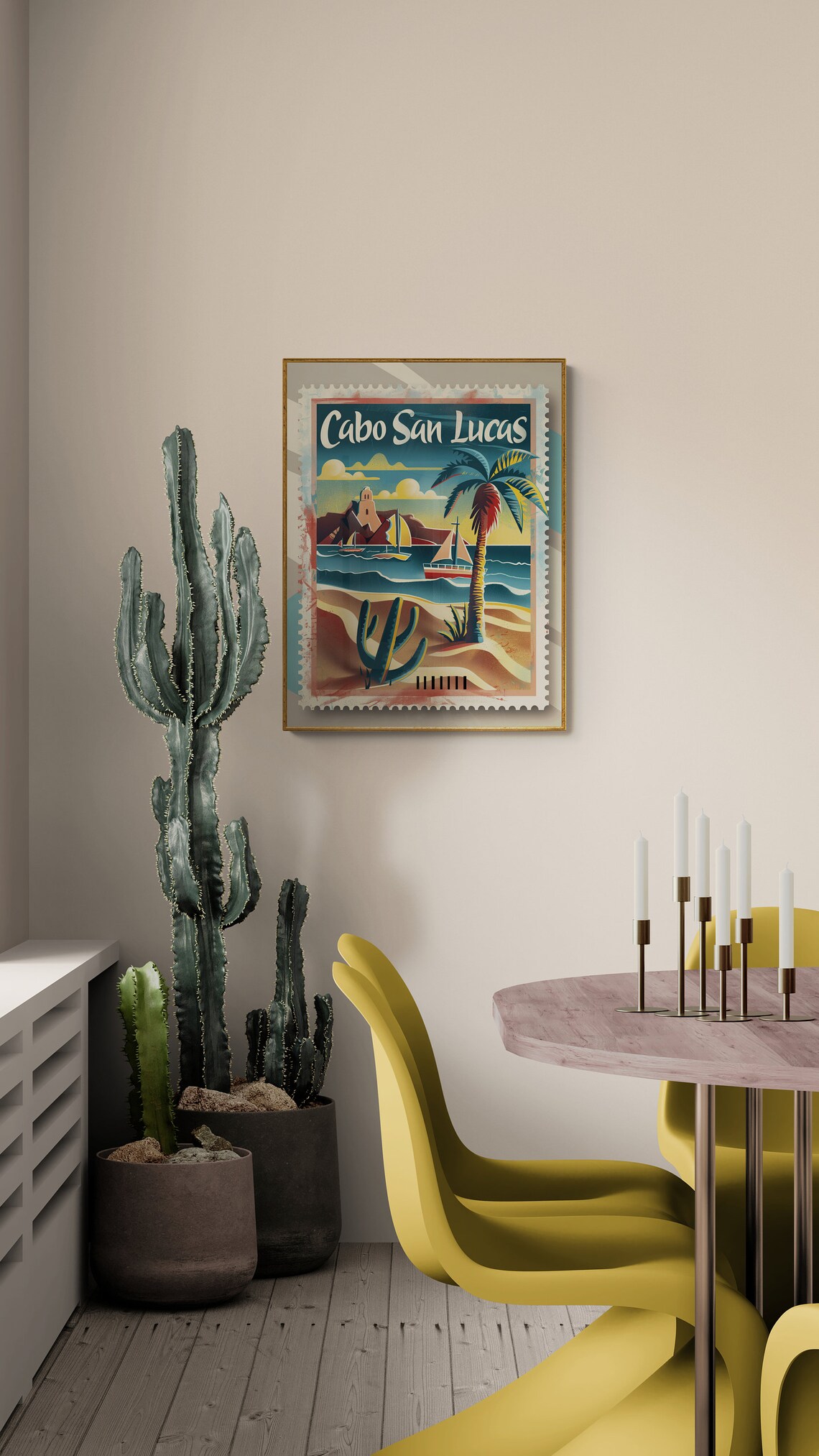Cabo San Lucas Sunset Sailboats Palm Tree Vintage Stamp Poster - Image 3
