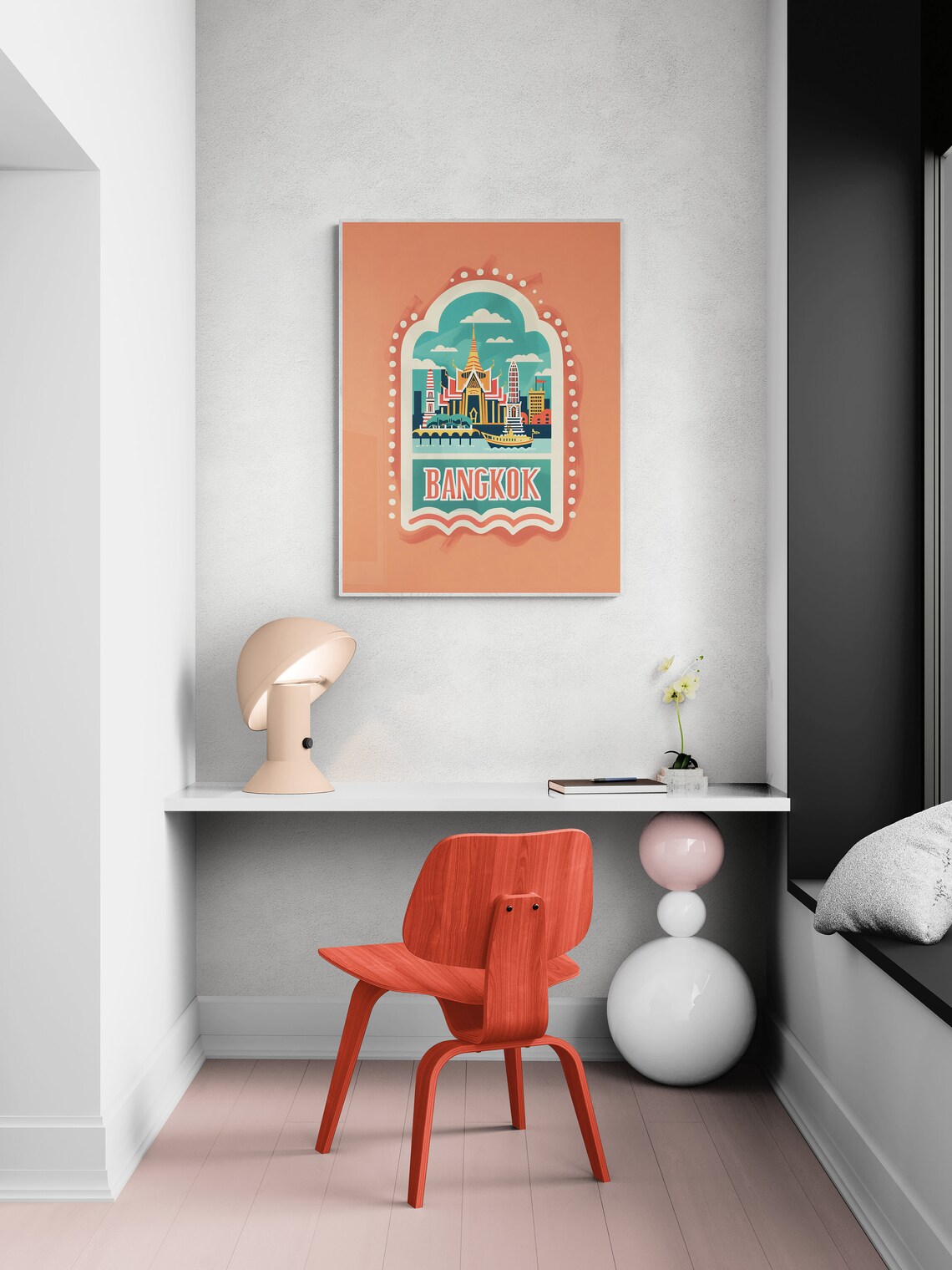 Bangkok Thailand Temple River Boat Vintage Arch Travel Poster - Image 5
