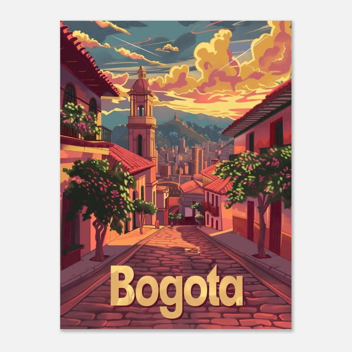 Bogota Colonial Street Church Sunset Monserrate Colombia Travel Poster - Image 2