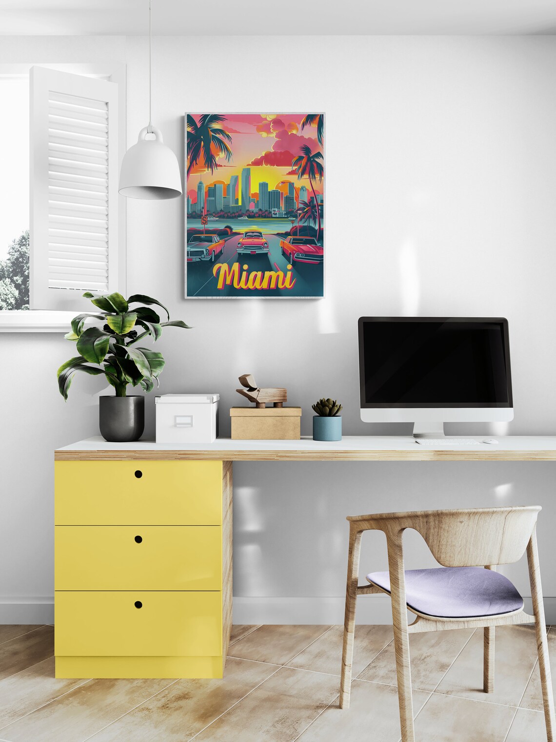 Miami Classic Cars Skyline Sunset Retro Florida Travel Poster - Image 4