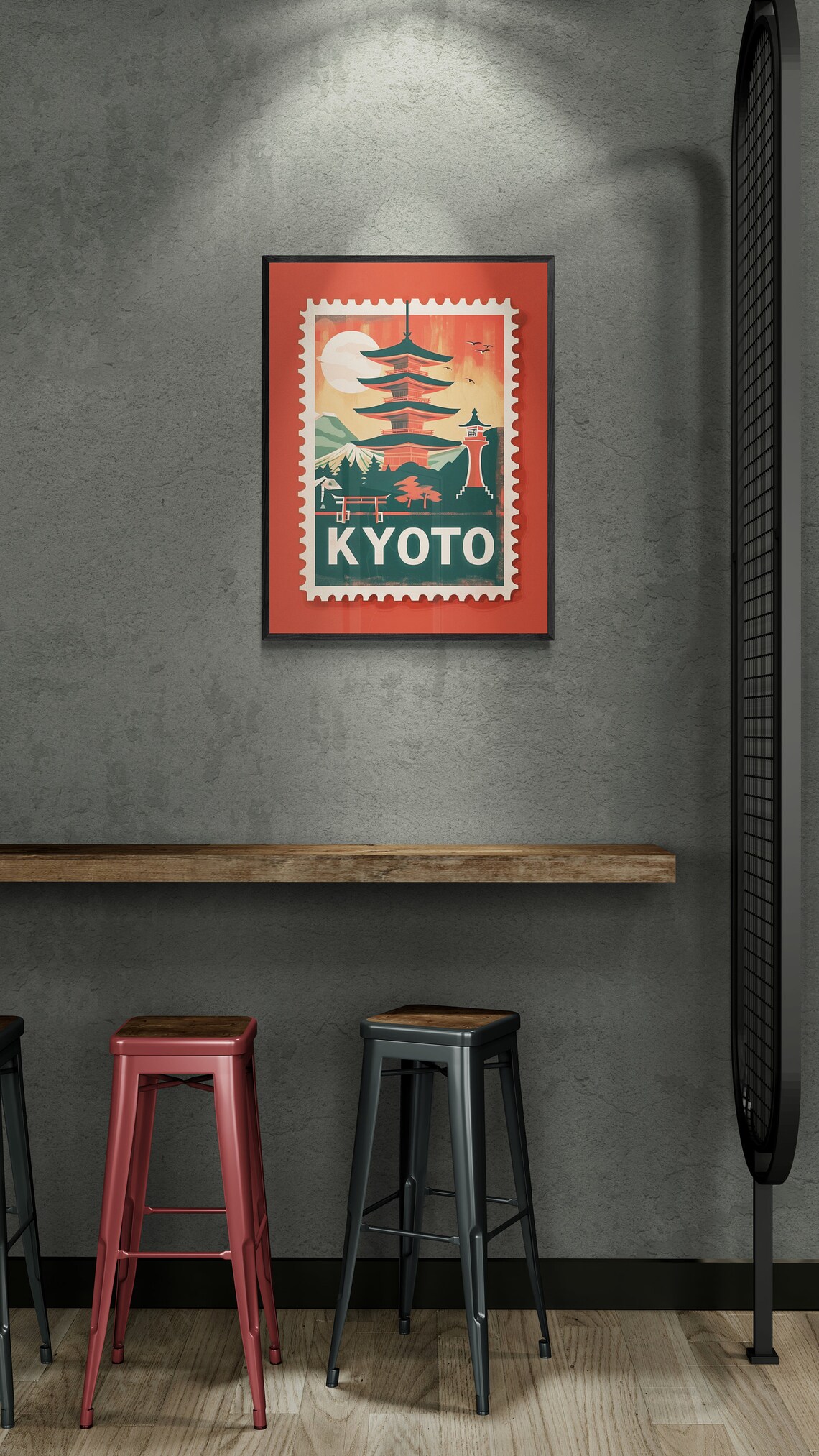 Kyoto Japan Five Story Pagoda Moon Vintage Travel Stamp Poster - Image 3
