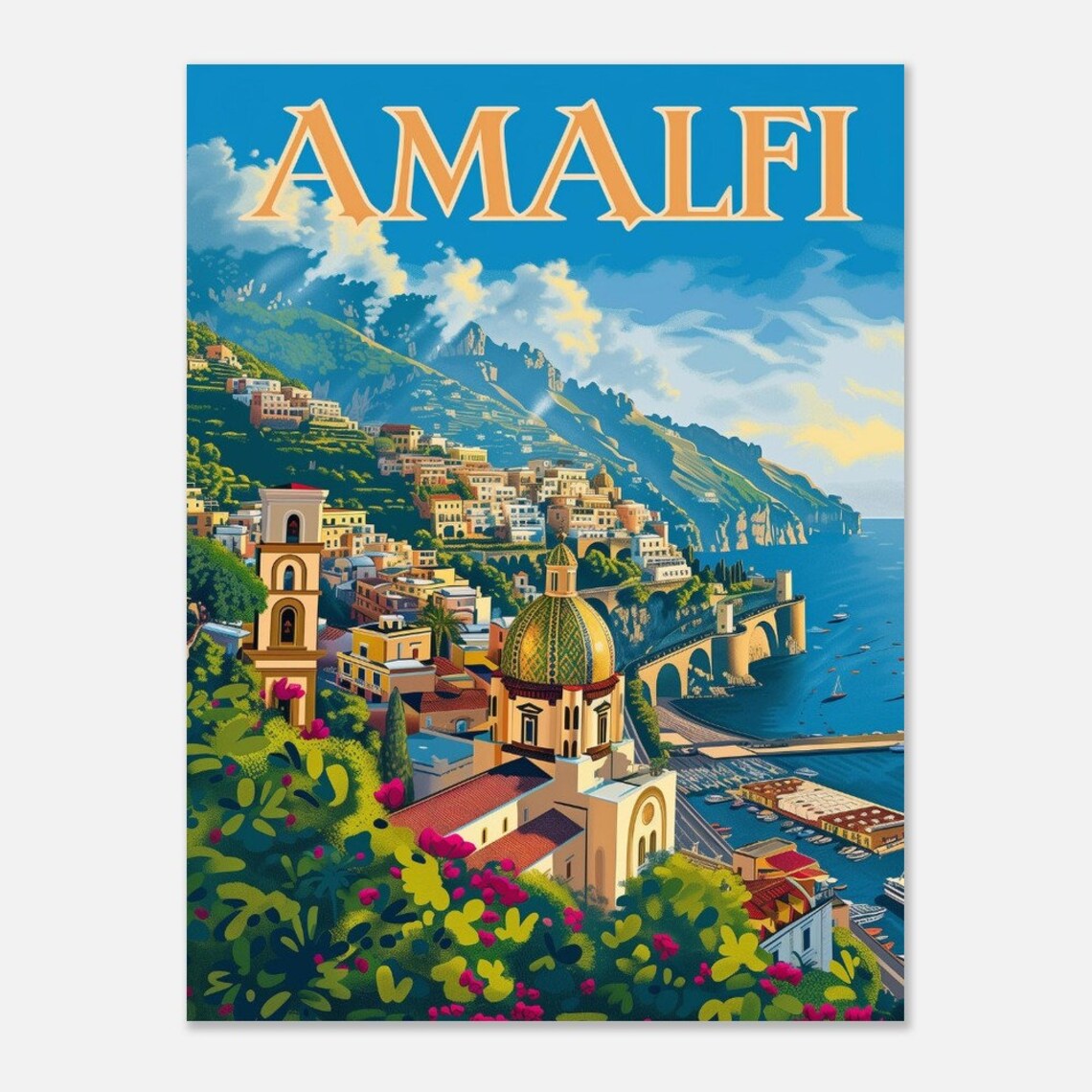 Amalfi Cathedral Dome Coastal Town Italian Riviera Poster Art - Image 2