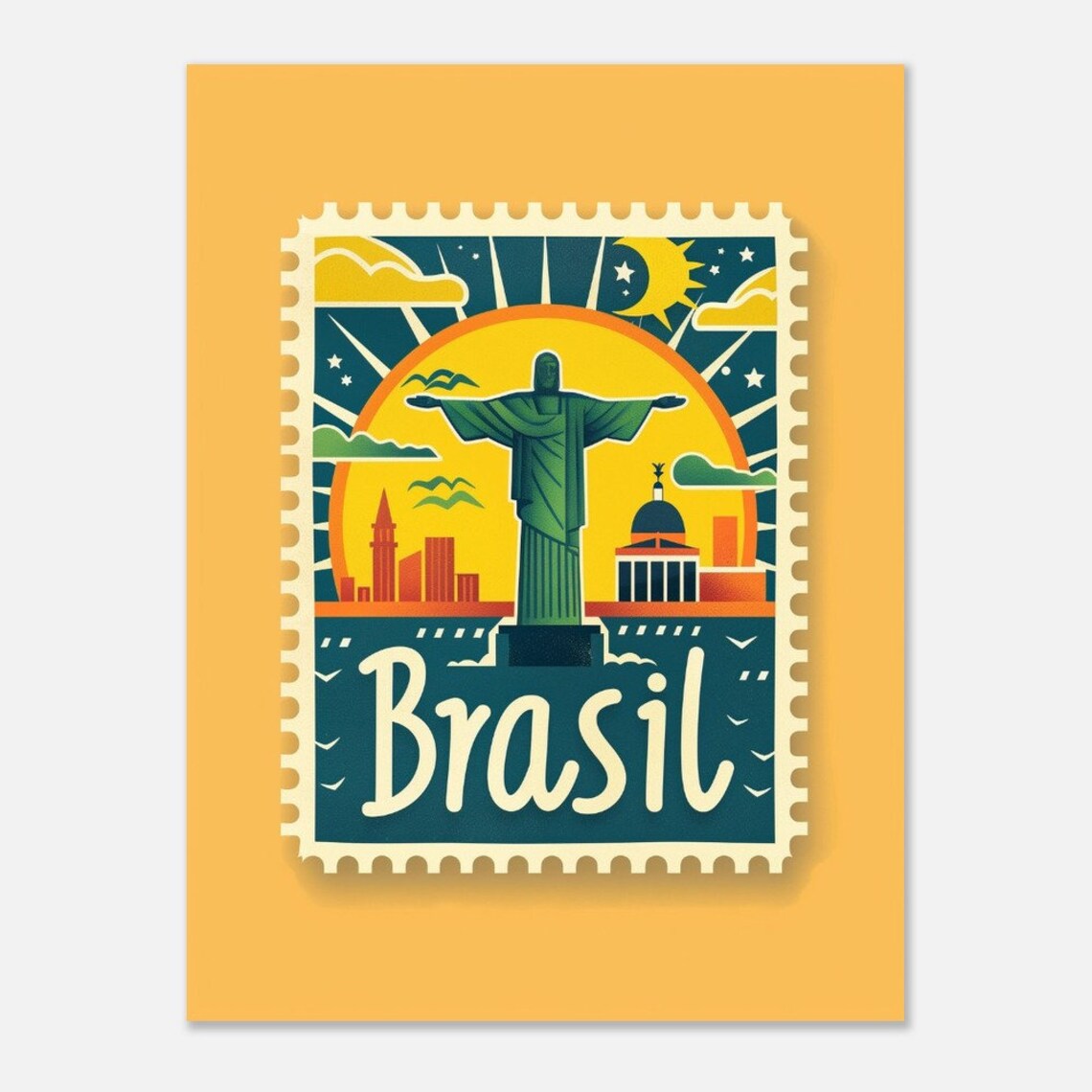 Brasil Christ the Redeemer Rio Retro Stamp Style Travel Poster - Image 2