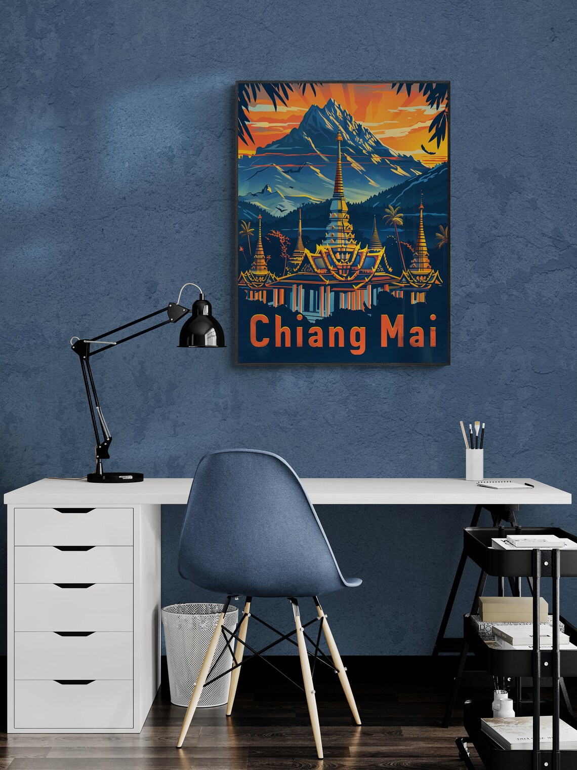 Chiang Mai Golden Temple Chedi Mountain Sunset Thailand Travel Poster - Image 5