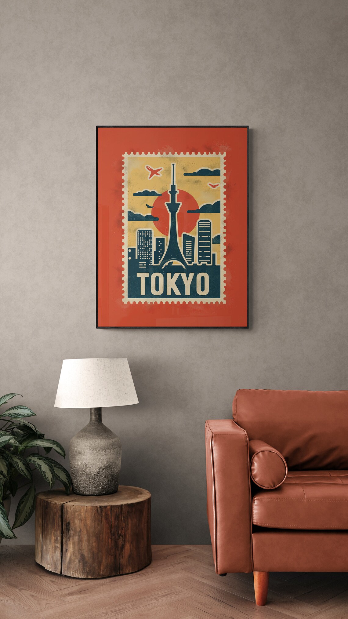 Tokyo Japan City Skyline Sunset Retro Postage Stamp Travel Poster - Image 5