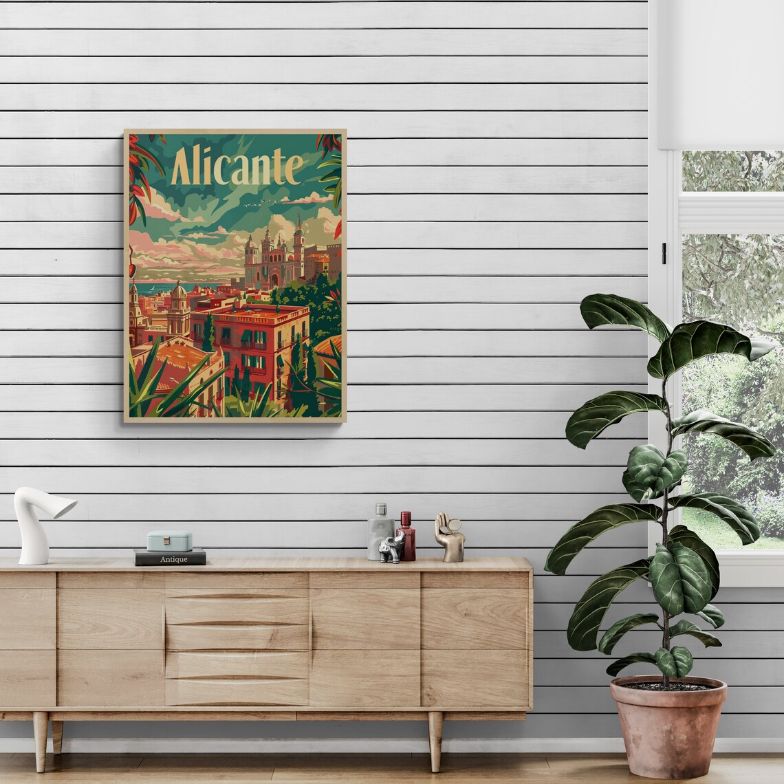 Alicante Terracotta Rooftops Castle Hill Sunset Spain Travel Poster - Image 5