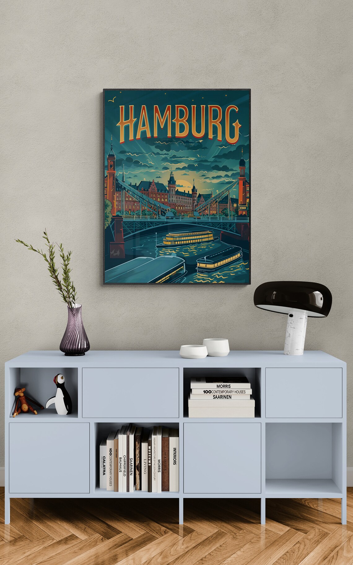 Hamburg Night Harbor Illuminated Boats Bridge Vintage Travel Poster - Image 5