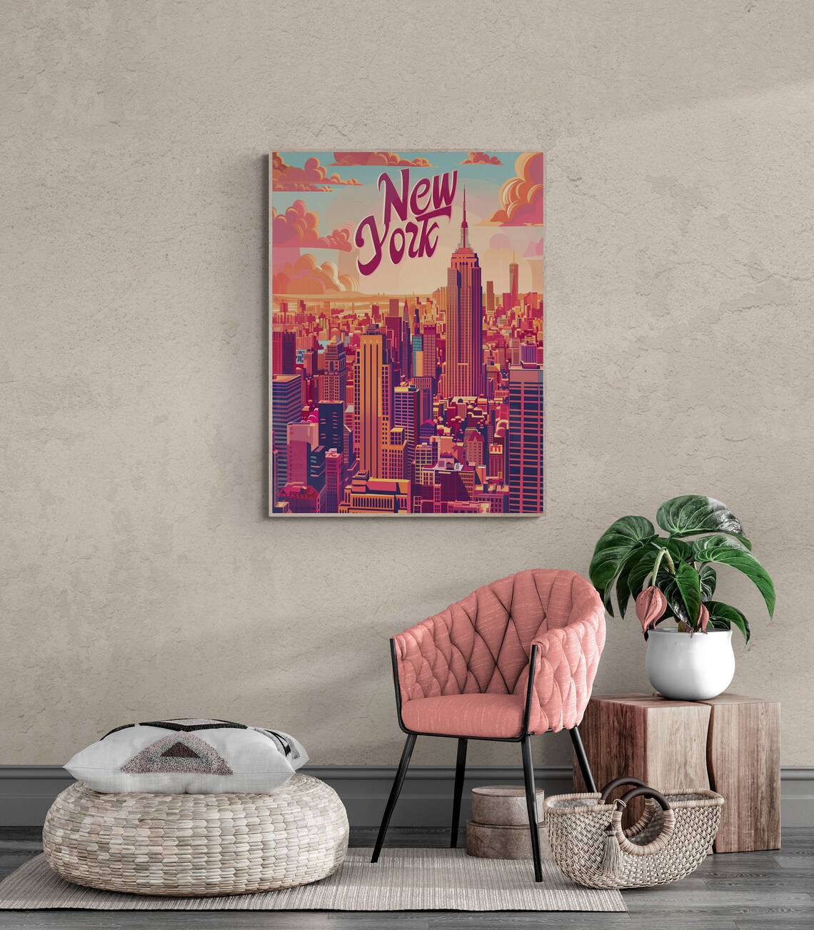 New York Manhattan Empire State Skyline Sunset Travel Poster - Image 4