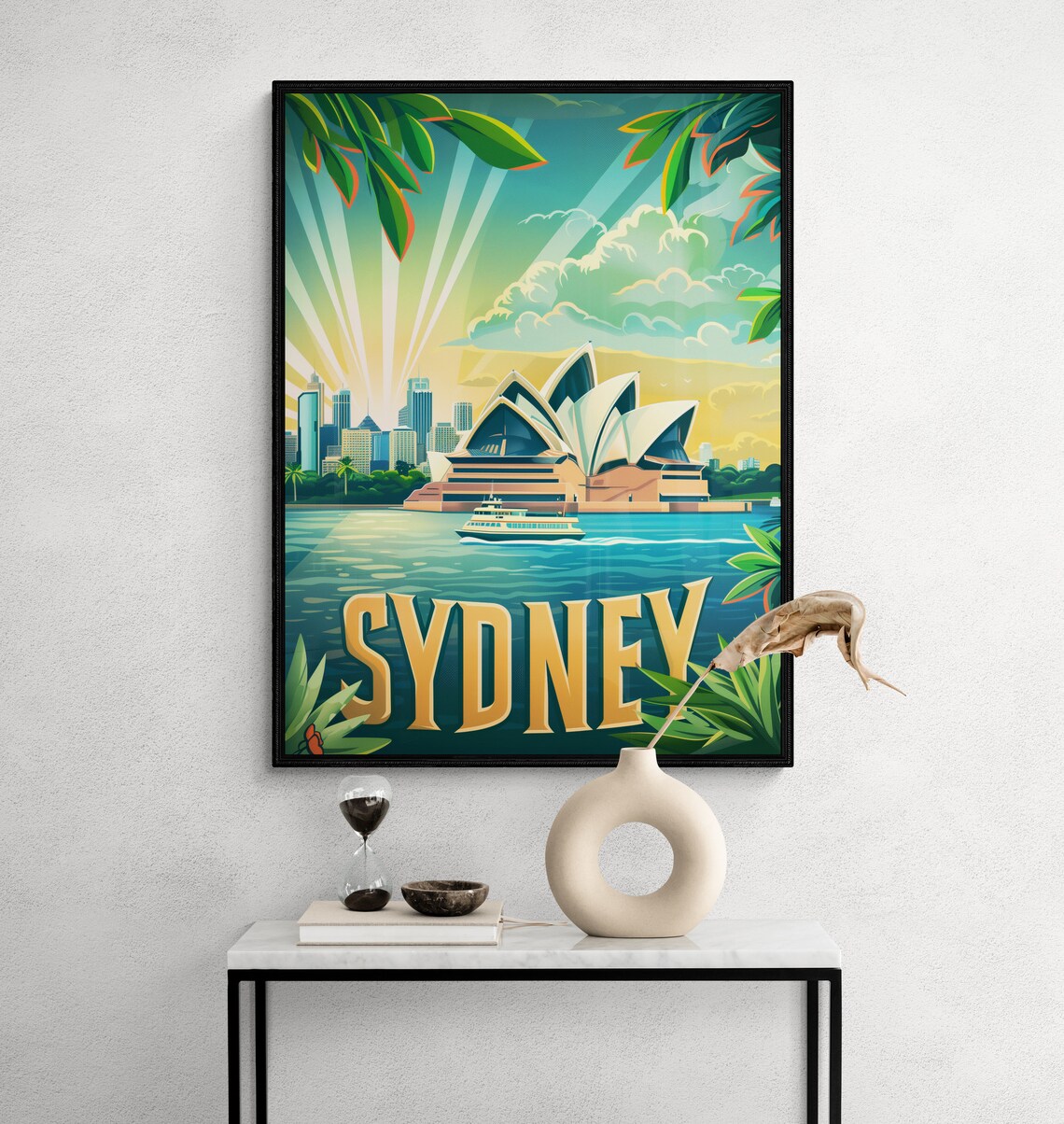 Sydney Opera House and Harbor Ferry at Sunrise Vintage Travel Poster - Image 3