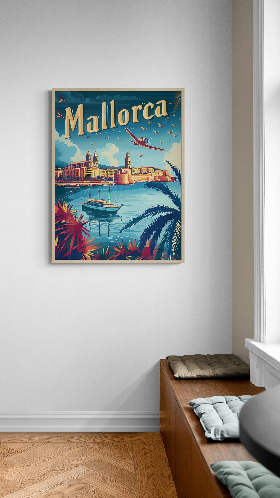 Mallorca Retro Vintage Cathedral Harbor Seaplane Spain Travel Poster - Image 4