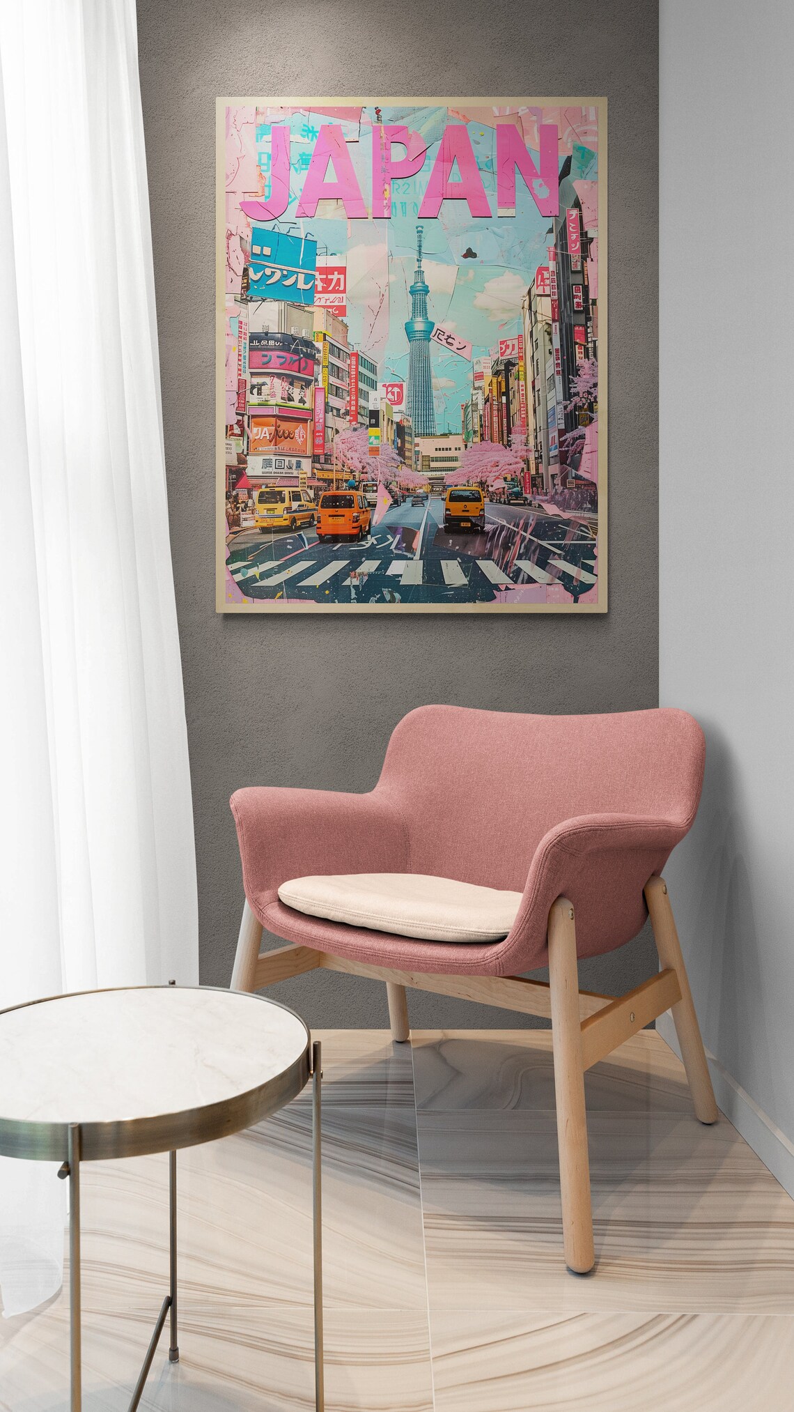 Japan Tokyo Skytree Cherry Blossom City Street Painterly Travel Poster - Image 5