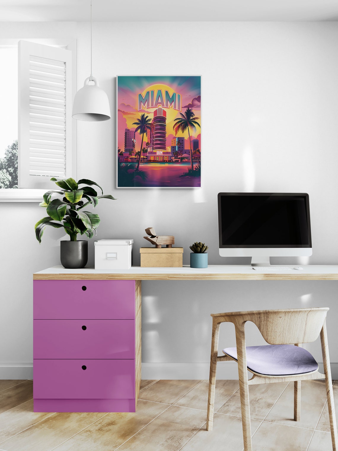Miami Art Deco Tower Palms Sunset Vintage Florida Poster Art - Image 5