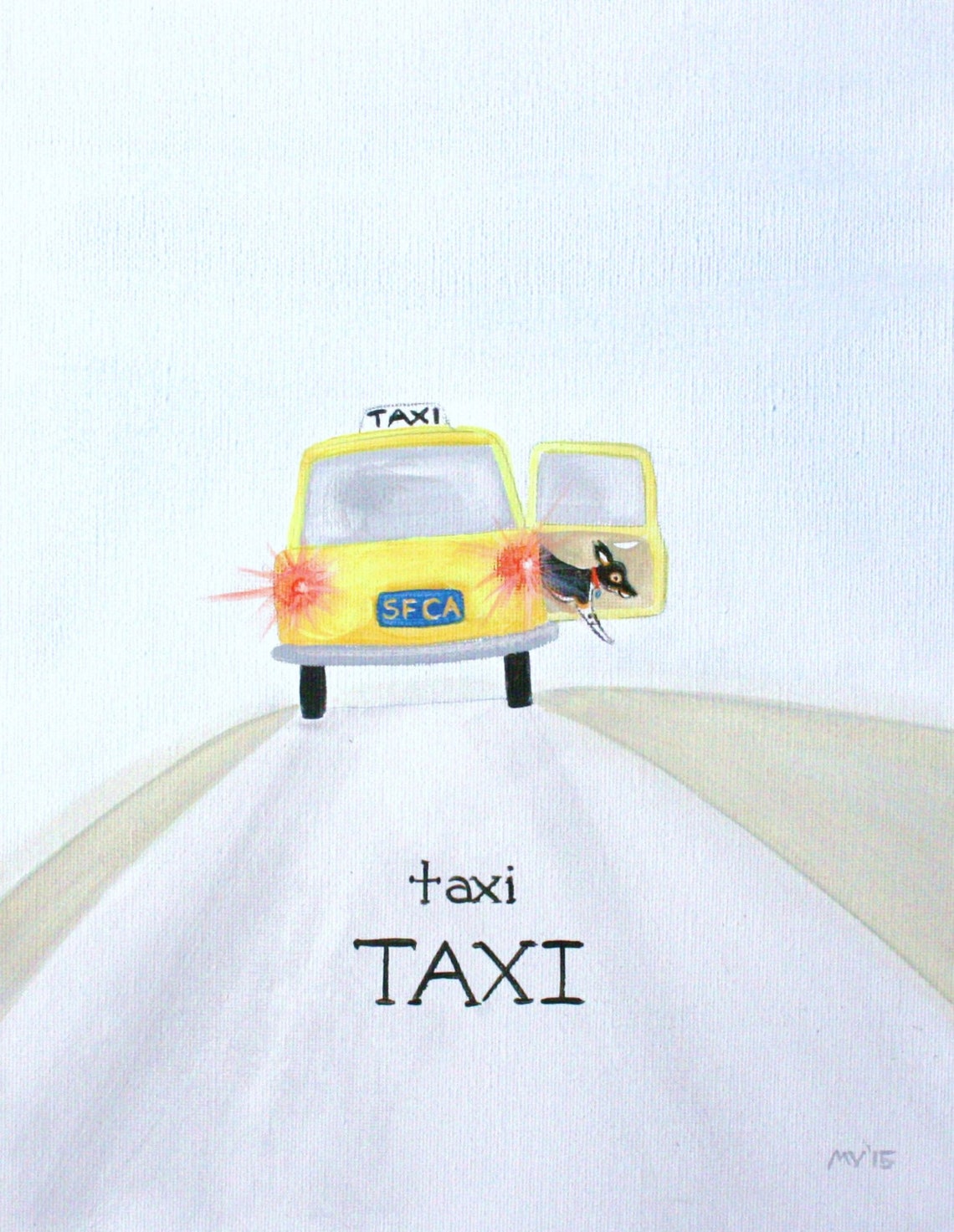 Taxi Print Taxi Taxi 11x14 Hawk Art San Francisco Taxi Print Yellow Taxi Housewares Room Decor