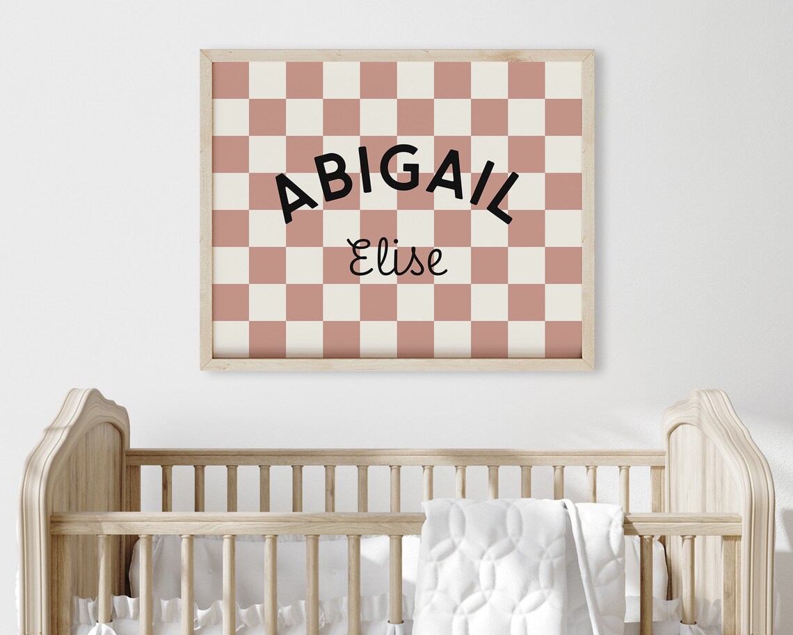 Personalized Dusty Rose Checkerboard Custom Name Sign Girls Wall Art - Image 5