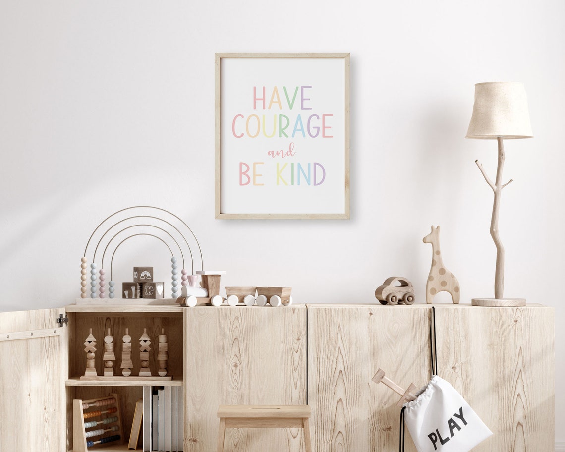 Have Courage and Be Kind Pastel Rainbow Quote Kids Playroom Poster - Image 5