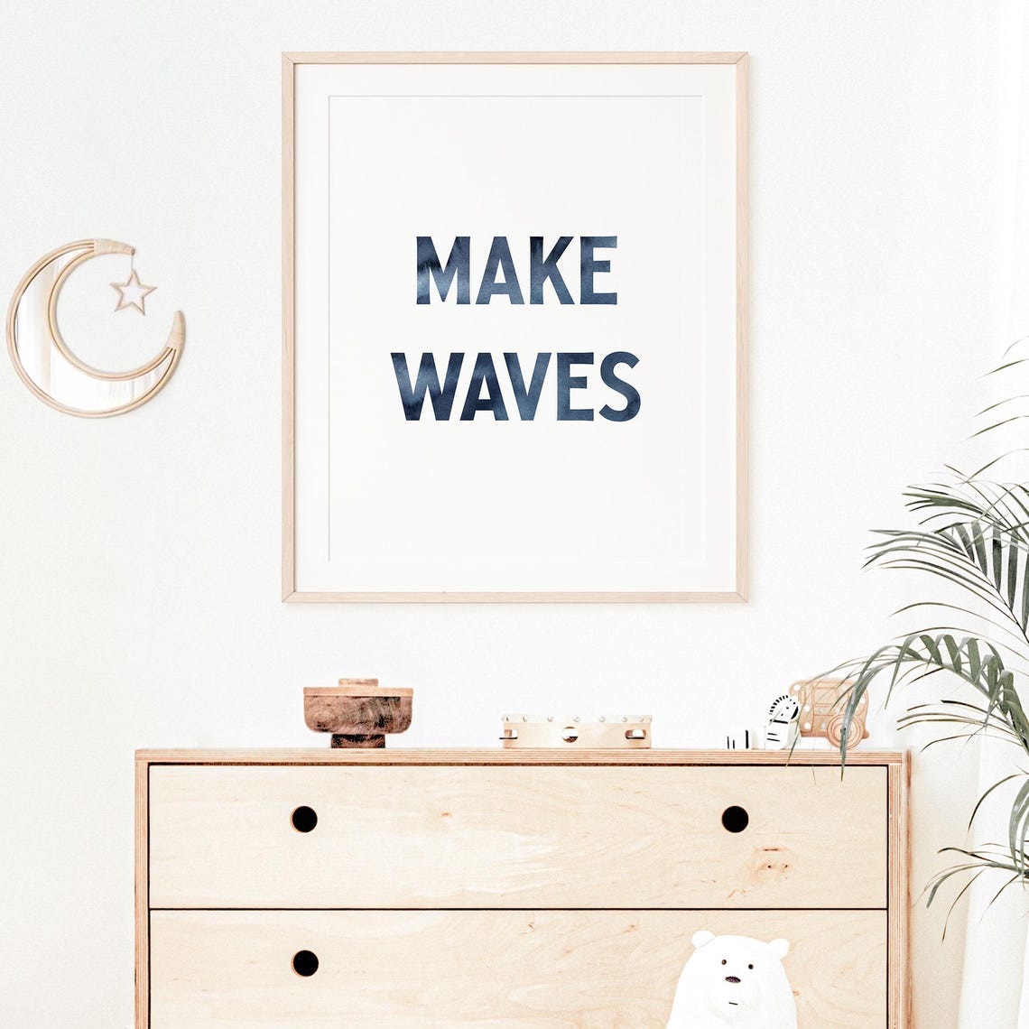 Make Waves Navy Watercolor Block Letters Coastal Quote Sign Poster - Image 4
