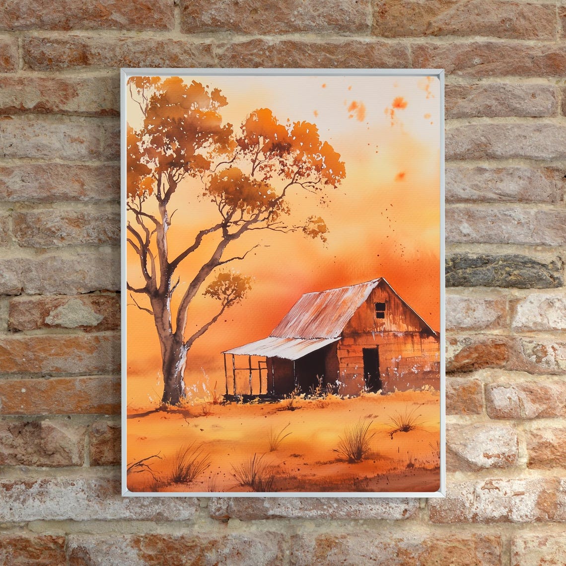 Weathered Barn at Sunset Autumn Tree Rustic Watercolor Poster - Image 4