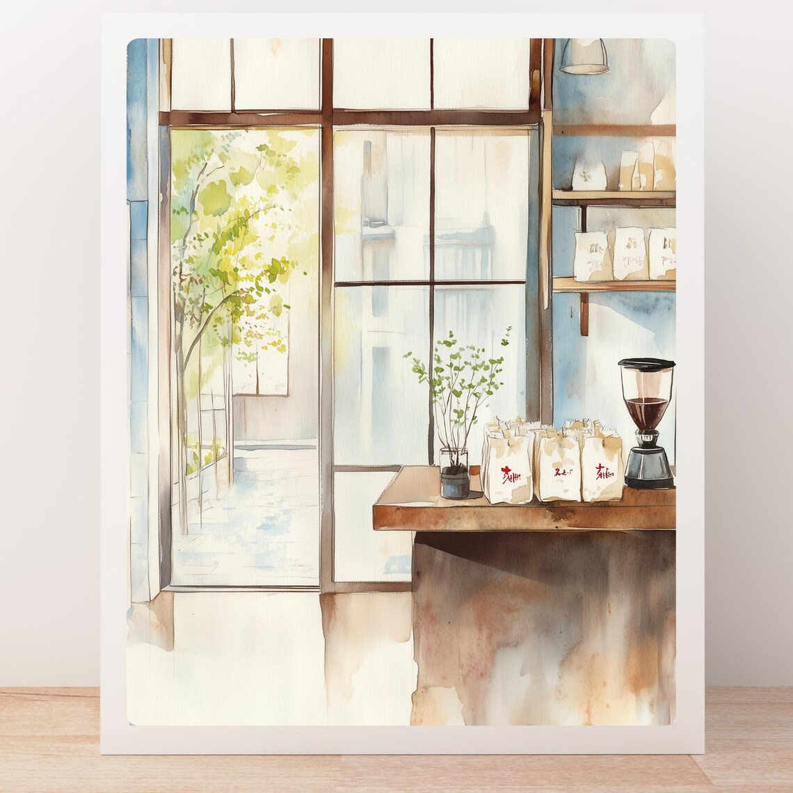 Minimalist Kyoto Coffee Roastery Interior in Morning Light Poster - Image 6