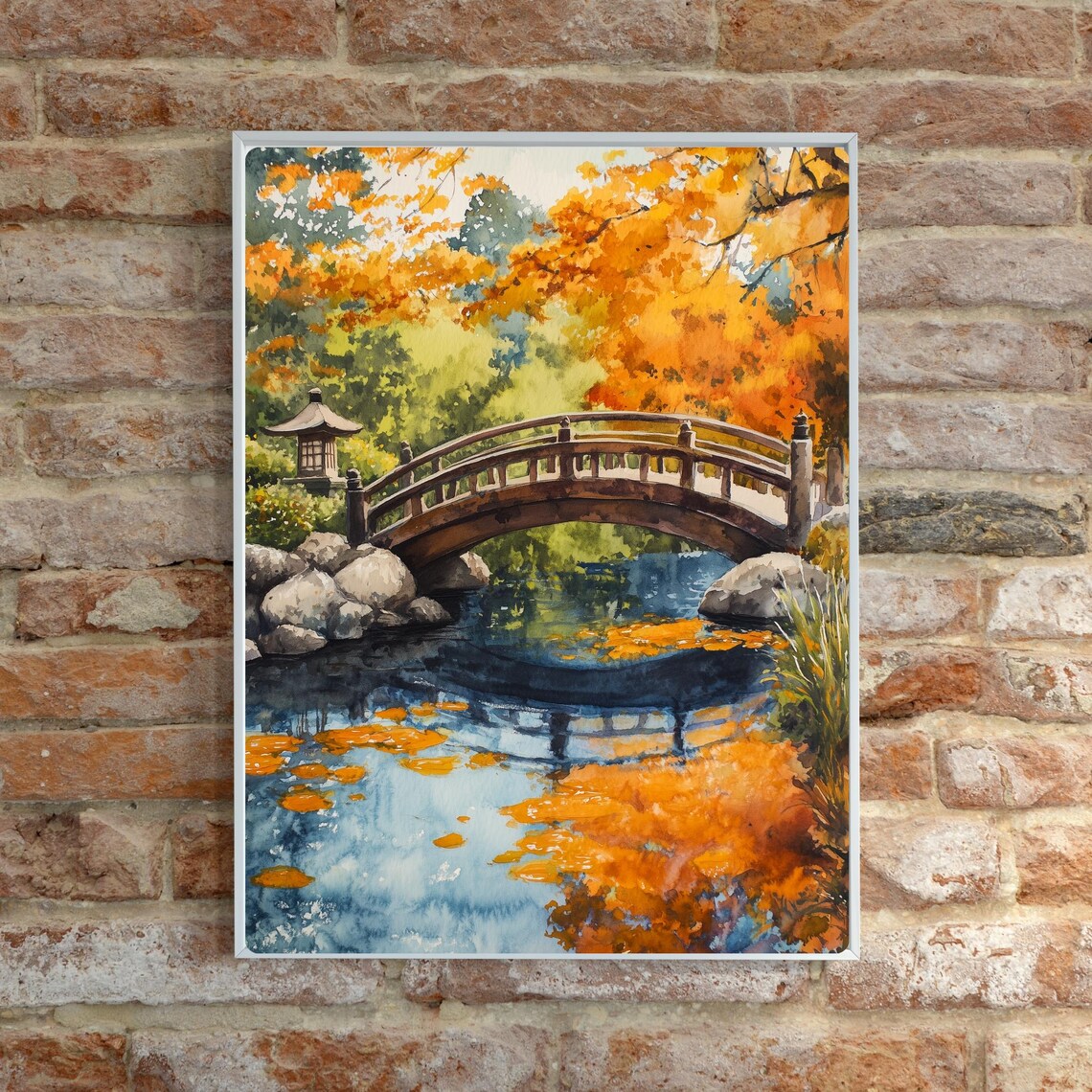 Japanese Garden Autumn Bridge Stone Lantern Maple Pond Poster - Image 3