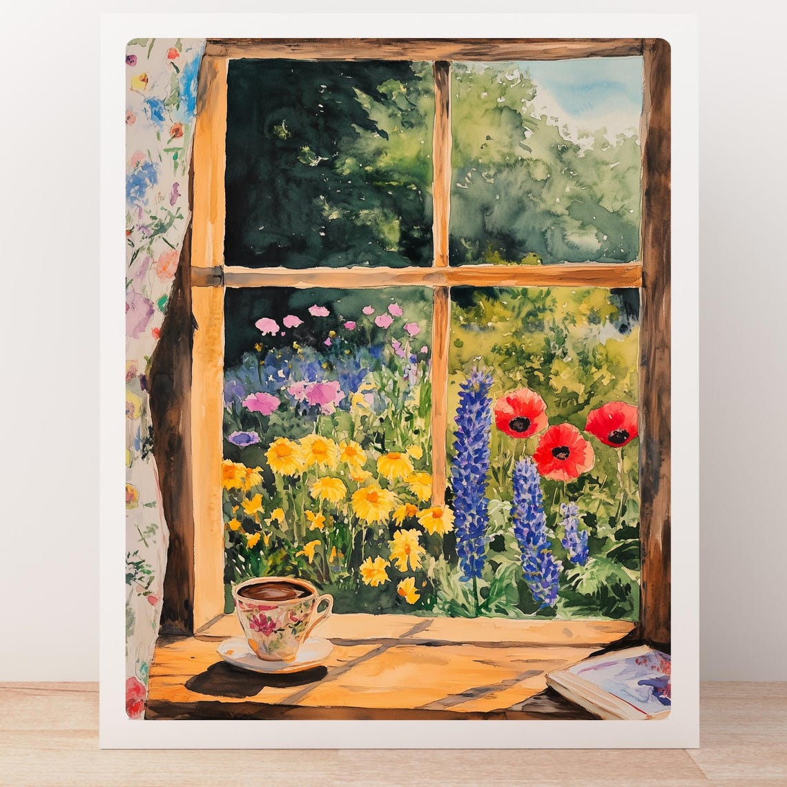 Flower Garden Window with a Coffee Cup and an Open Book Print - Image 5