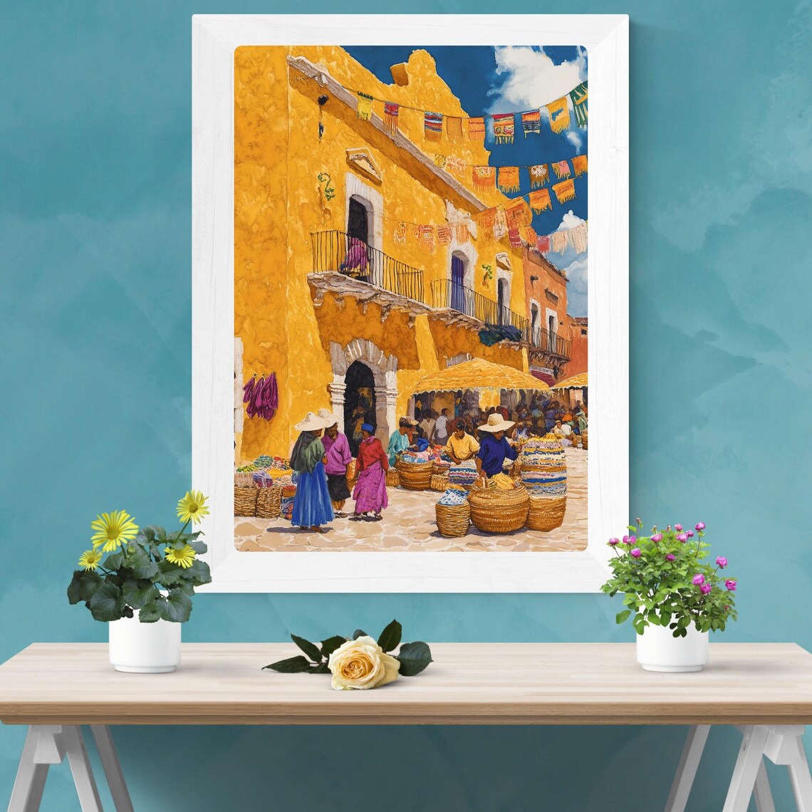 Izamal Mexico Market Yellow City Baskets Street Scene Poster - Image 2
