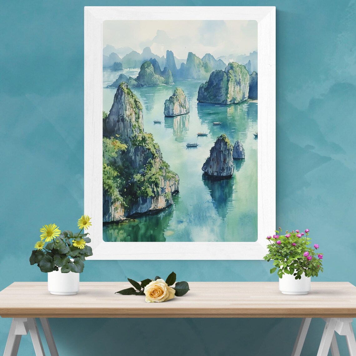 Ha Long Bay Vietnam Limestone Islands Karst Seascape Watercolor Poster - Image 2