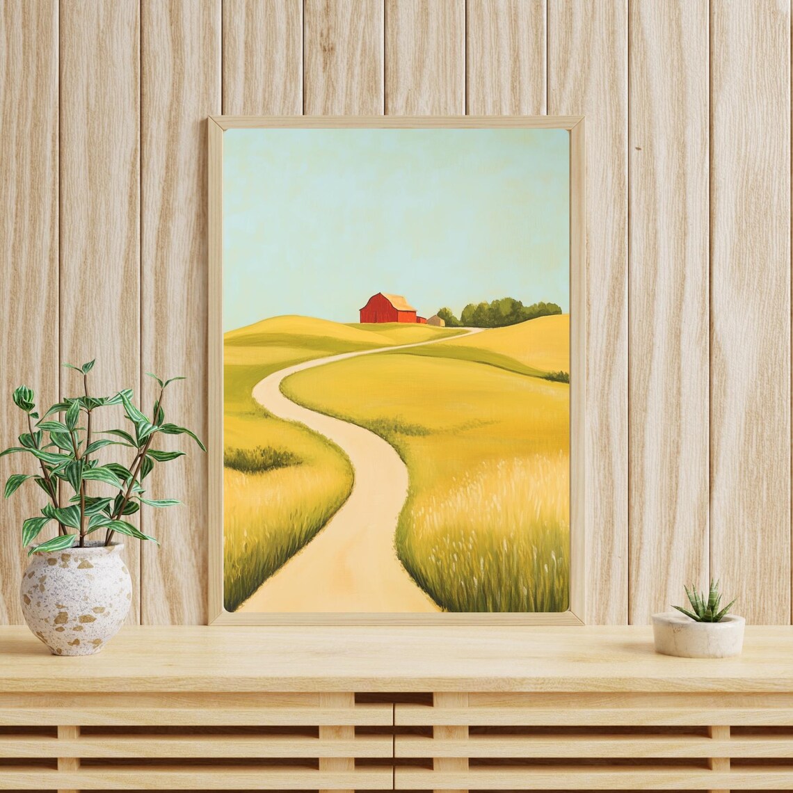 Red Barn and Winding Road Golden Farmland Countryside Poster - Image 4