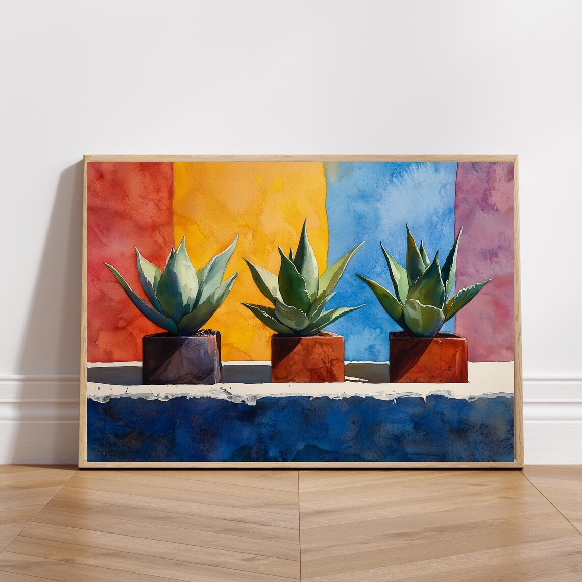 Three Potted Agaves Bold Color Block Watercolor Botanical Wall Poster - Image 6