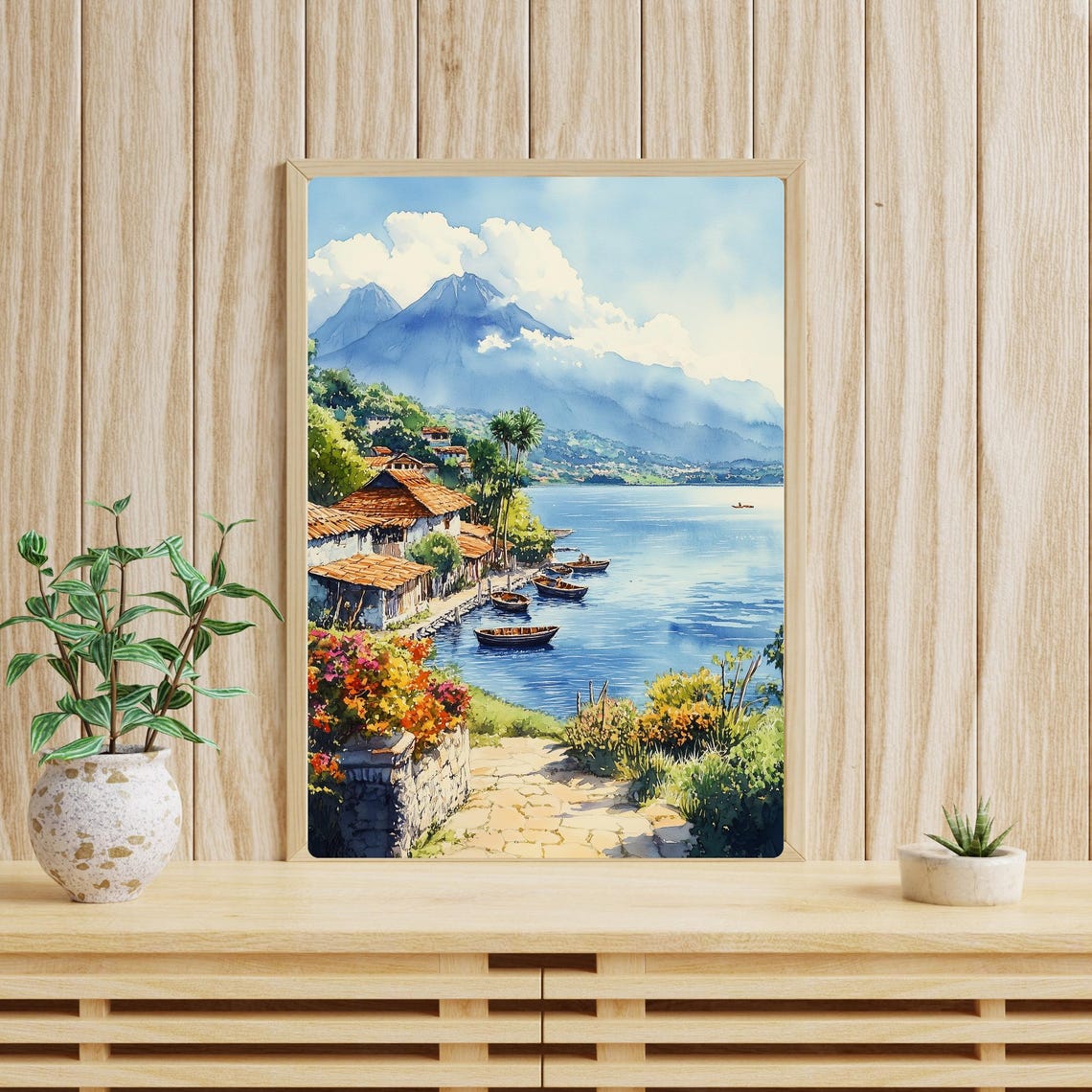 Lake Atitlan Watercolor Art Guatemala Poster Rainforest Landscape Wall Print Mayan Village Decor Lake Atitln Painting Art - Image 5