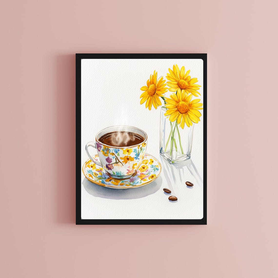 Floral Coffee Cup Yellow Daisies Sunny Framed Print Wall Decor - Image 4