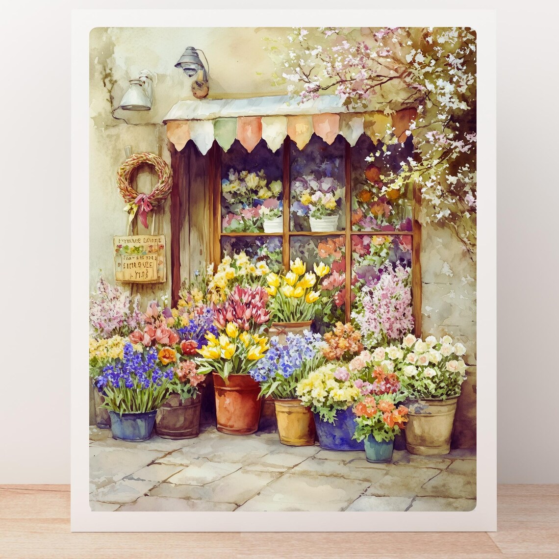 Old English Flower Shop Springtime Storefront Watercolor Poster - Image 4