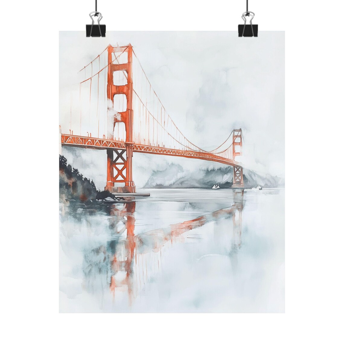 Golden Gate Bridge Watercolor Travel Poster, San Francisco