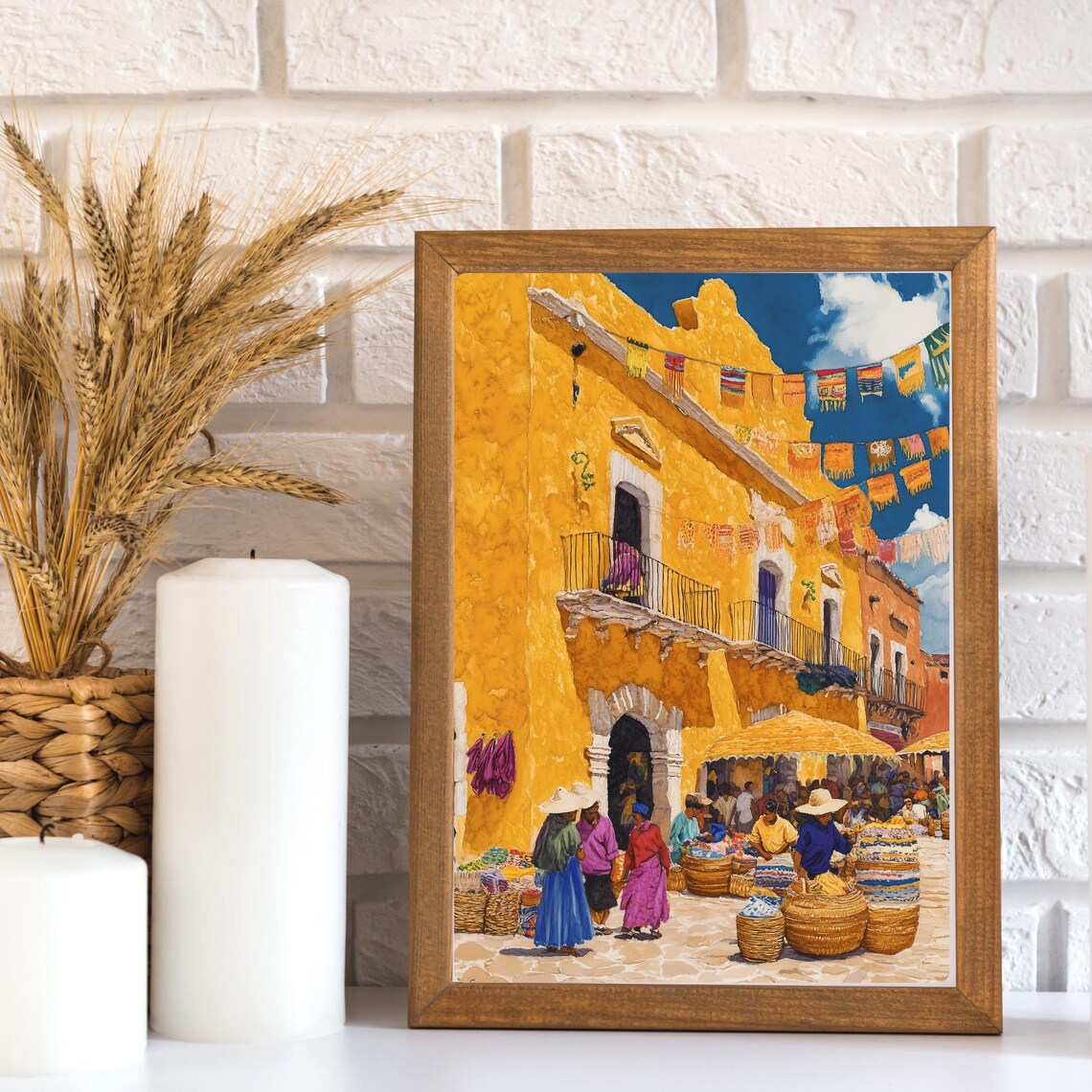 Izamal Mexico Market Yellow City Baskets Street Scene Poster - Image 3