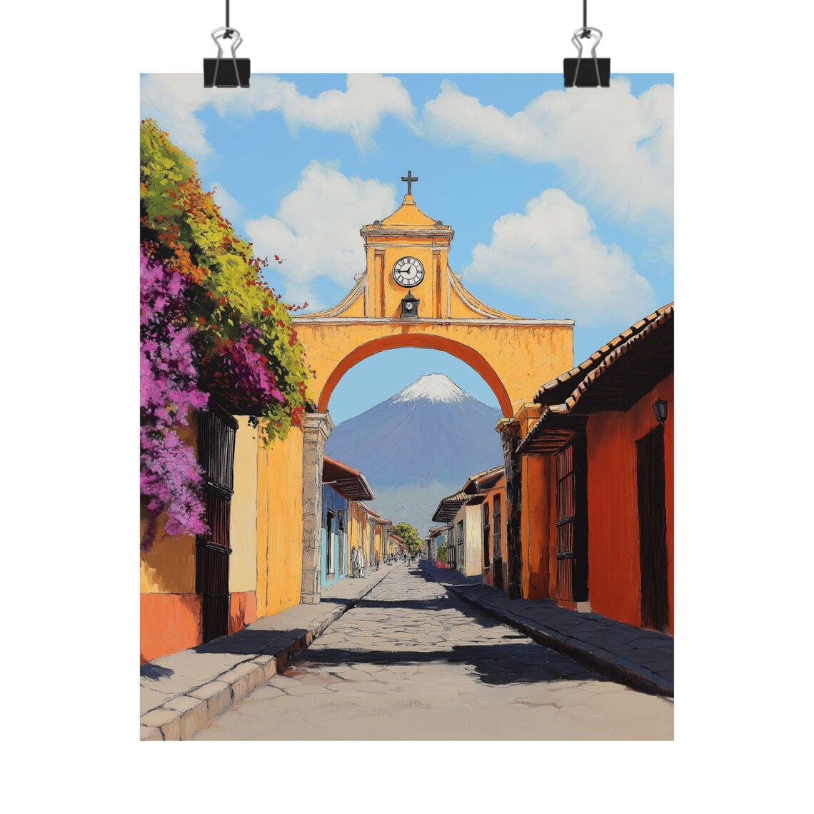 Santa Catalina Arch Antigua Guatemala Framed Volcano Gouache Poster