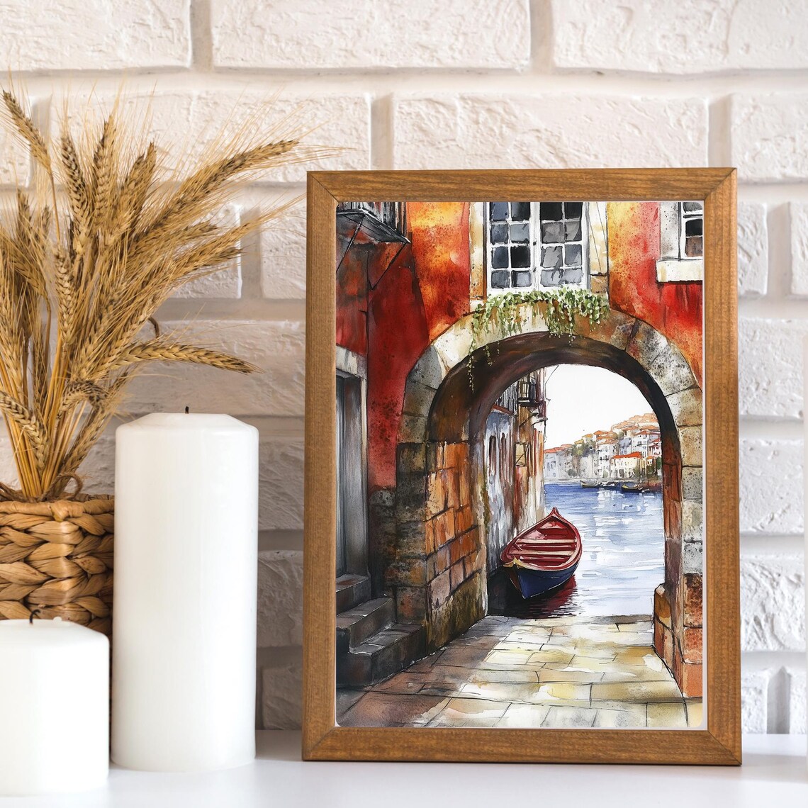 Porto Portugal Stone Arch Harbor Boats Riverside Watercolor Poster - Image 2