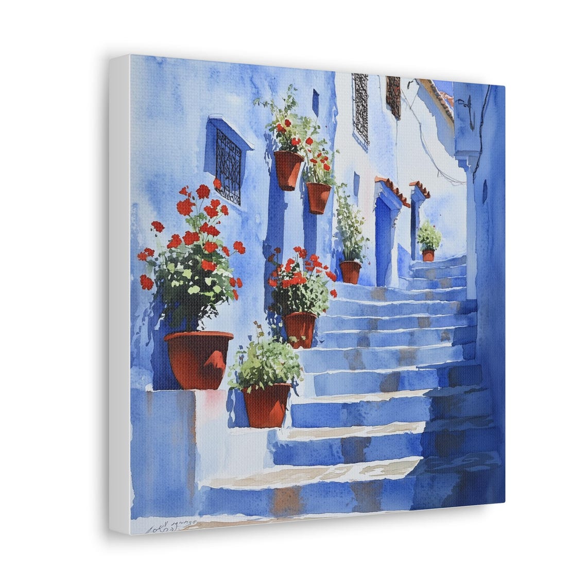 Chefchaouen Blue Painted Steps Red Geraniums Morocco Medina Poster - Image 4