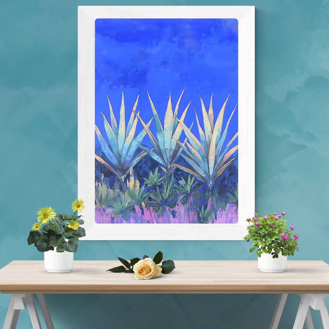 Agave Trio, Southwestern Modern Blue Plant Art Print - Image 2