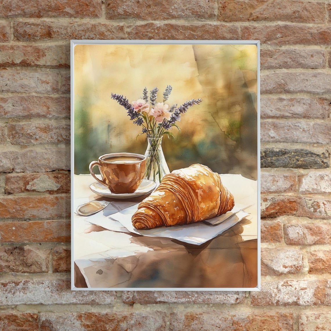 Croissant and Coffee Still Life with Lavender Flowers Poster - Image 5