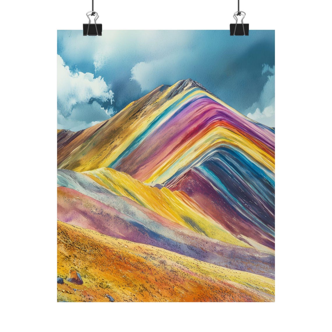 Rainbow Mountain Peru with Colorful Striped Andes Slopes Poster