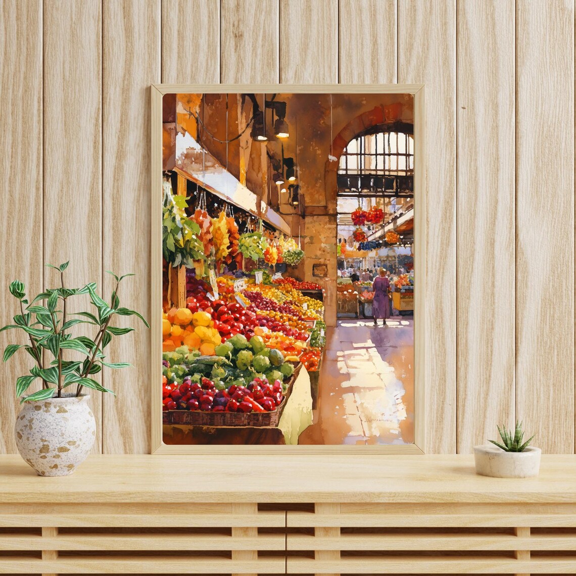 European Indoor Market Hall Fruit Stalls Arched Light Poster - Image 2