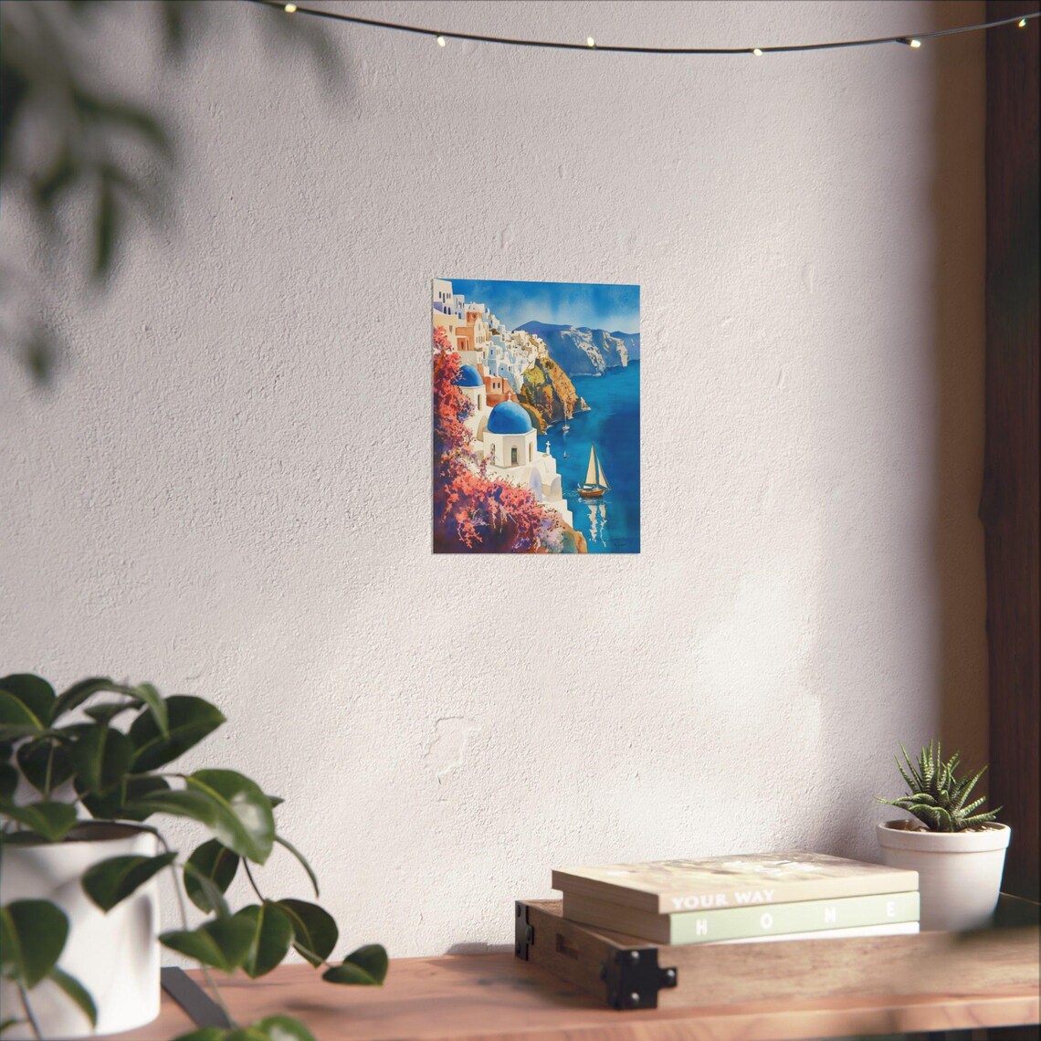 Santorini Caldera Watercolor Art Print, Greek Travel - Image 2