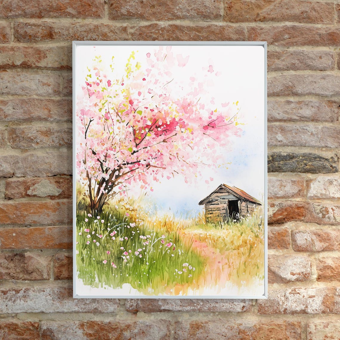 Pink Cherry Blossom Tree in Bloom Beside a Rustic Wooden Shed Print - Image 6