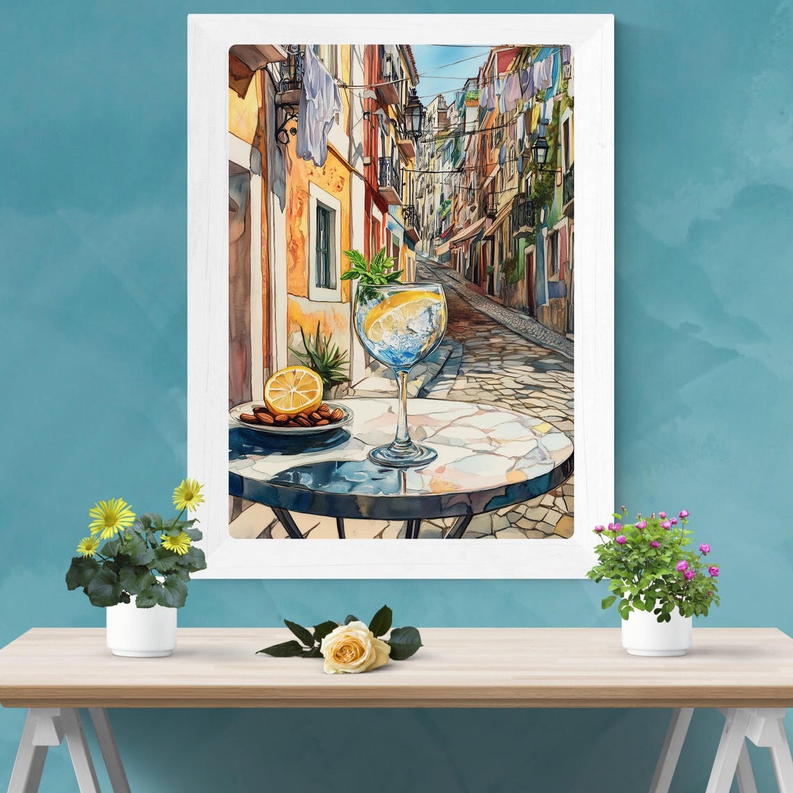 Citrus Spritz Cocktail on a Sunlit Lisbon Street Corner Poster - Image 2