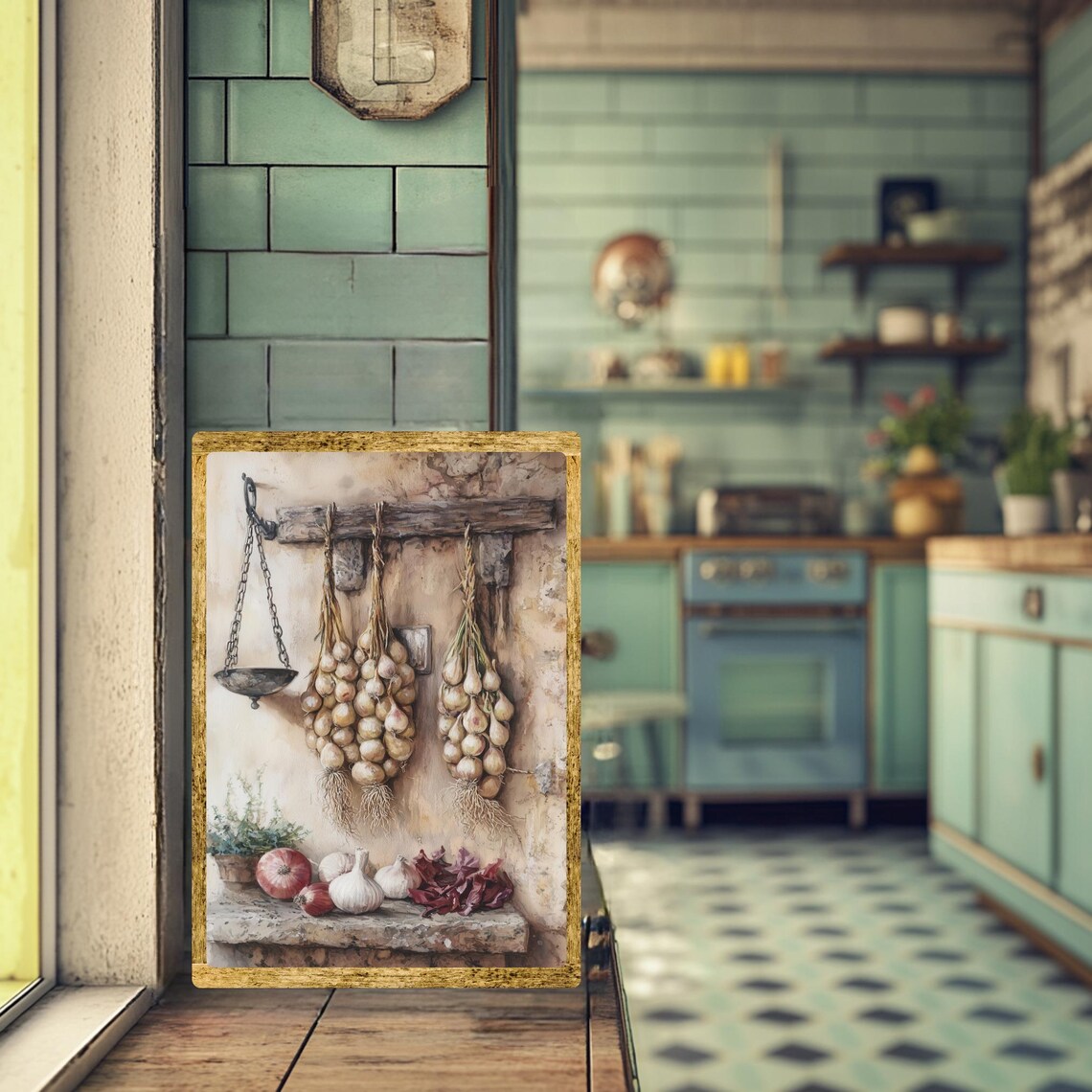 Hanging Onion Garlic Braids Rustic Pantry Farmhouse Still Life Poster - Image 3