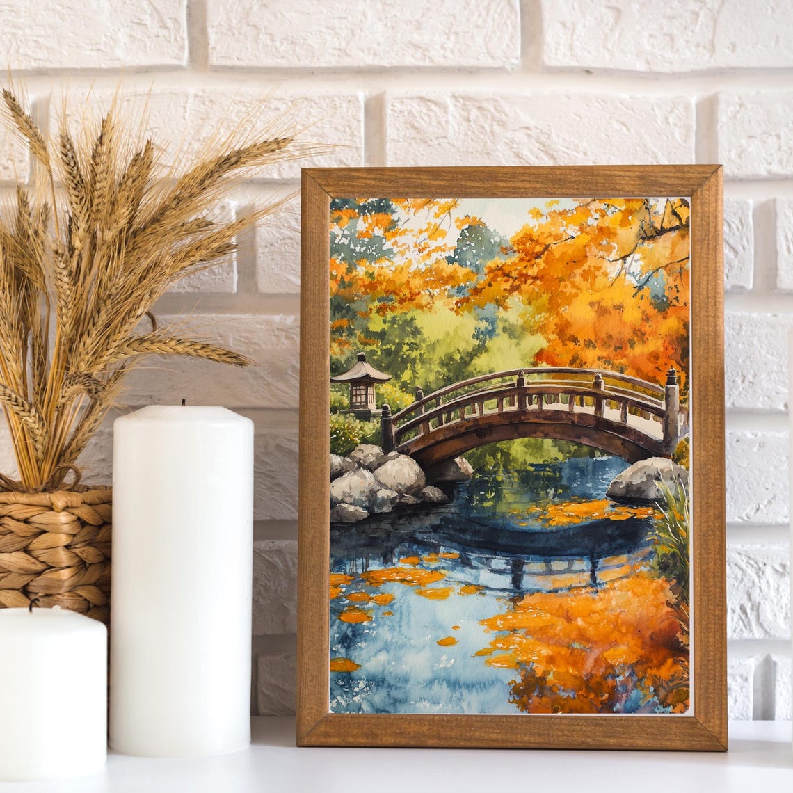 Japanese Garden Autumn Bridge Stone Lantern Maple Pond Poster - Image 2