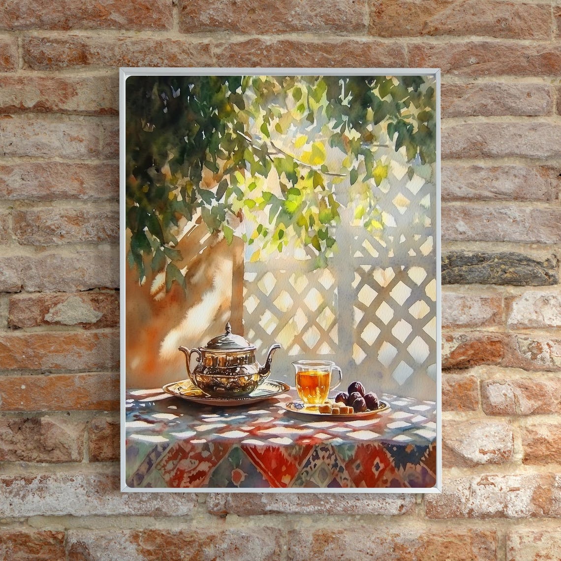 Moroccan Mint Tea Silver Teapot Sunlit Still Life Watercolor Poster - Image 5
