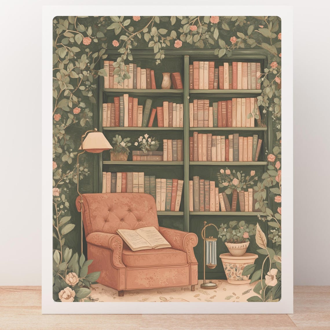 Floral Library with a Pink Armchair Wrapped in Rose Vines Print - Image 5