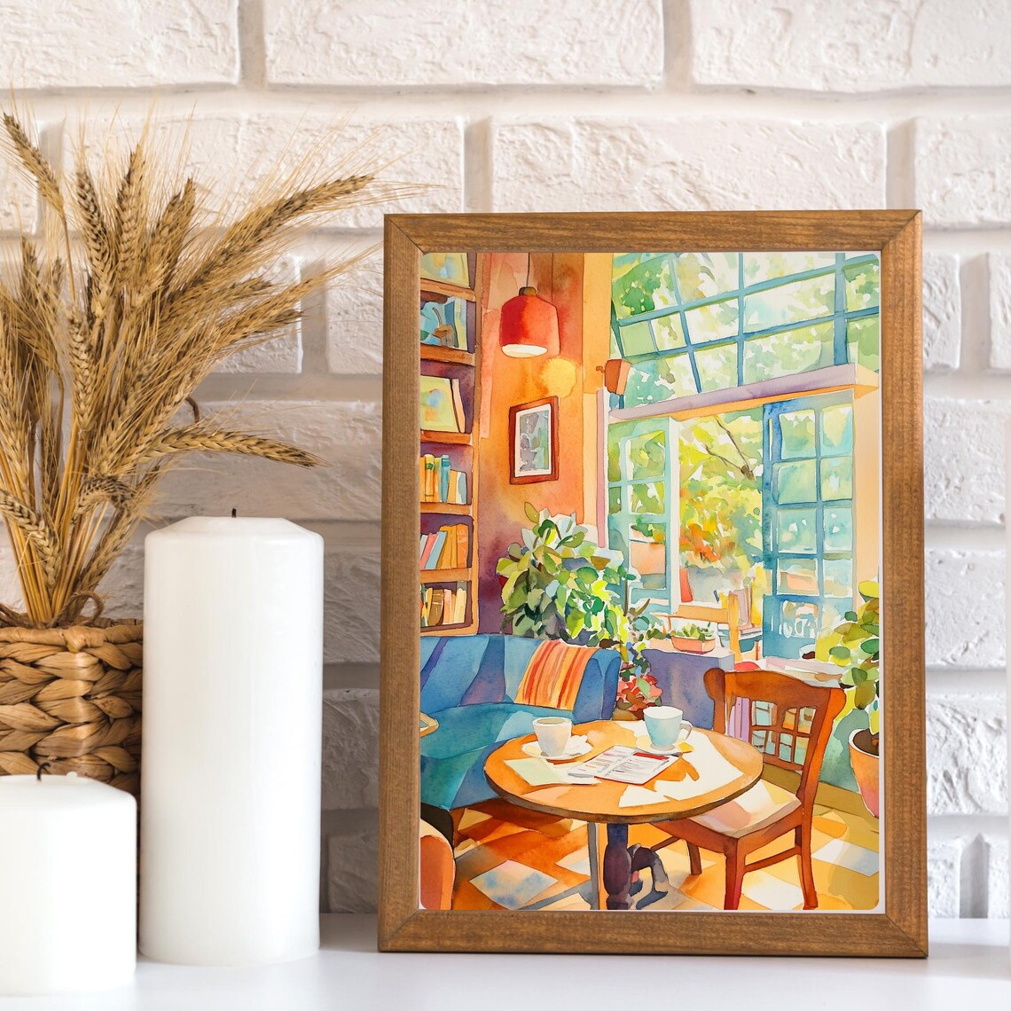 Sunlit Coffee Shop Watercolor Art Print, Cozy Cafe - Image 3