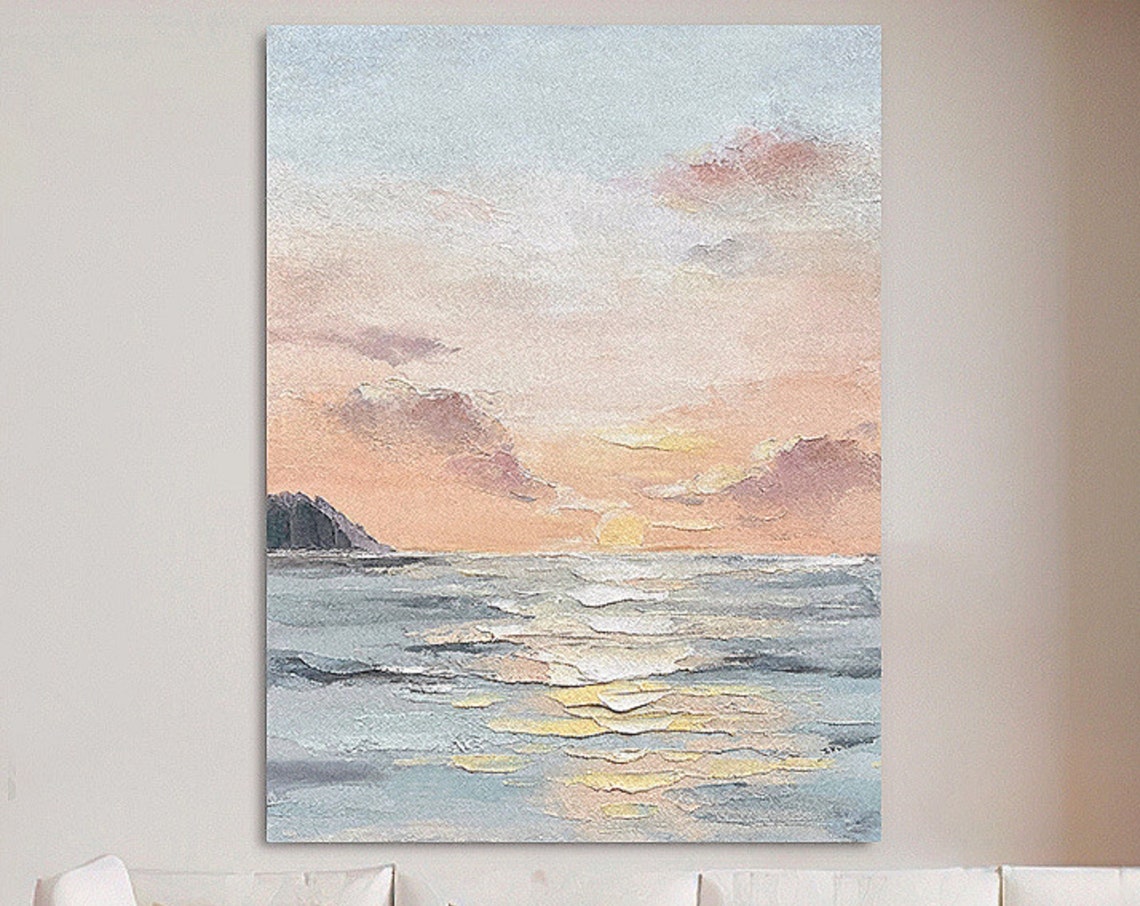 Pastel Sunset Ocean Waves Romantic Textured Seascape Wall Poster - Image 5